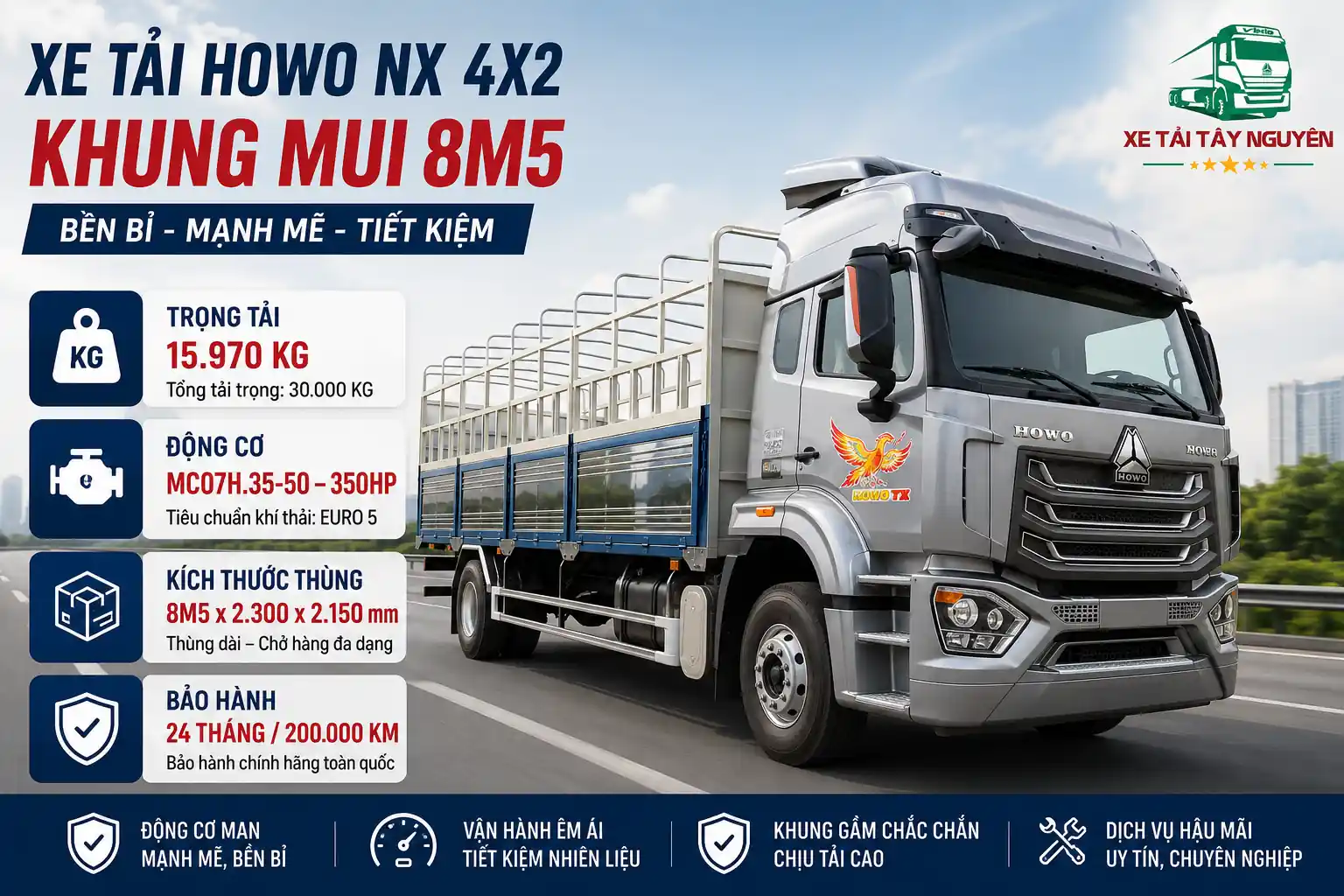 Xe tải HOWO NX 4x2 khung mui 8M5