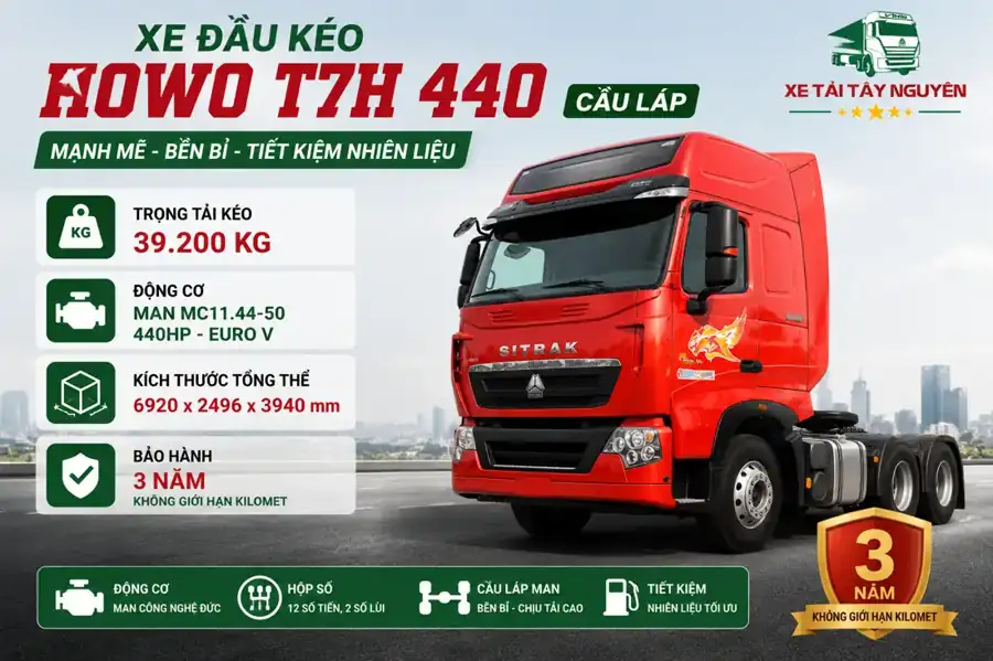 xe đầu kéo HOWO t7h 440 cầu láp